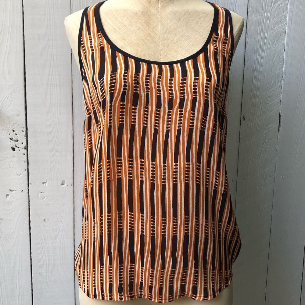A.L.C. Racer Back Silk Tank Top Dark Blue Orange White